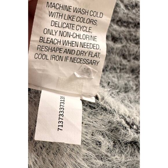 Falls Creek Womens 2X Sweater Mock Neck Gray Cream Fuzzy Soft - Picture 6 of 8